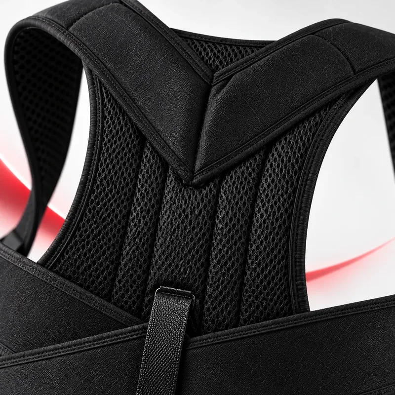 Détail des zones textiles et finitions Gros plan sur les zones textiles et les finitions du Medical Back Support.