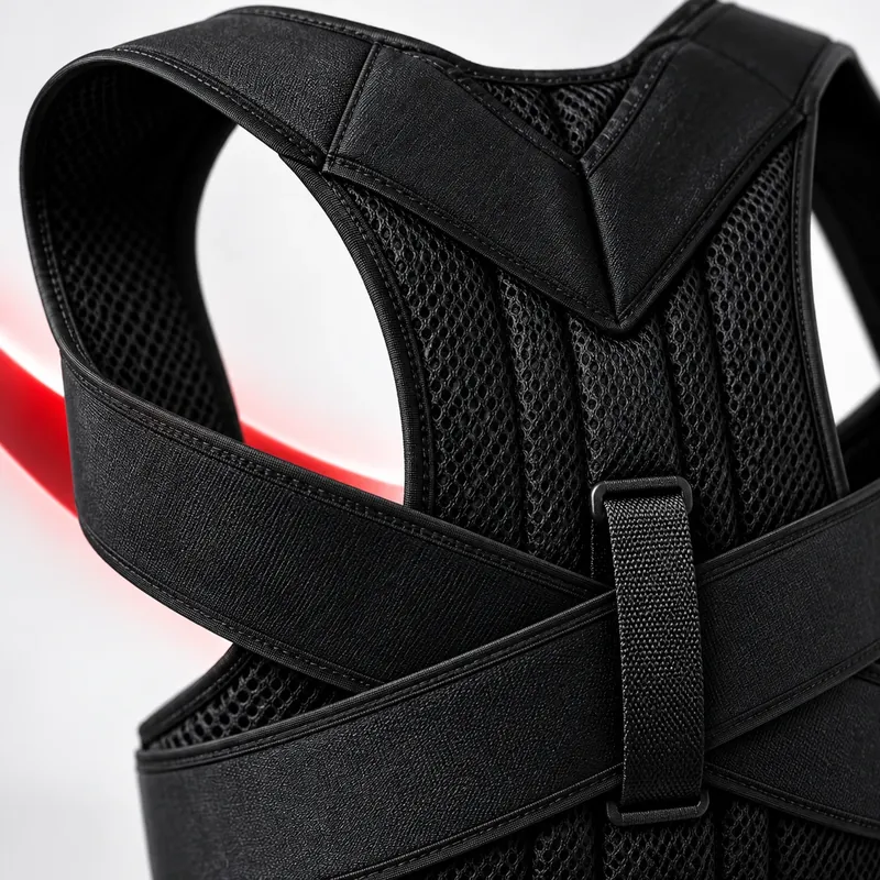 Détail des sangles Gros plan sur le système de sangles du Medical Back Support.